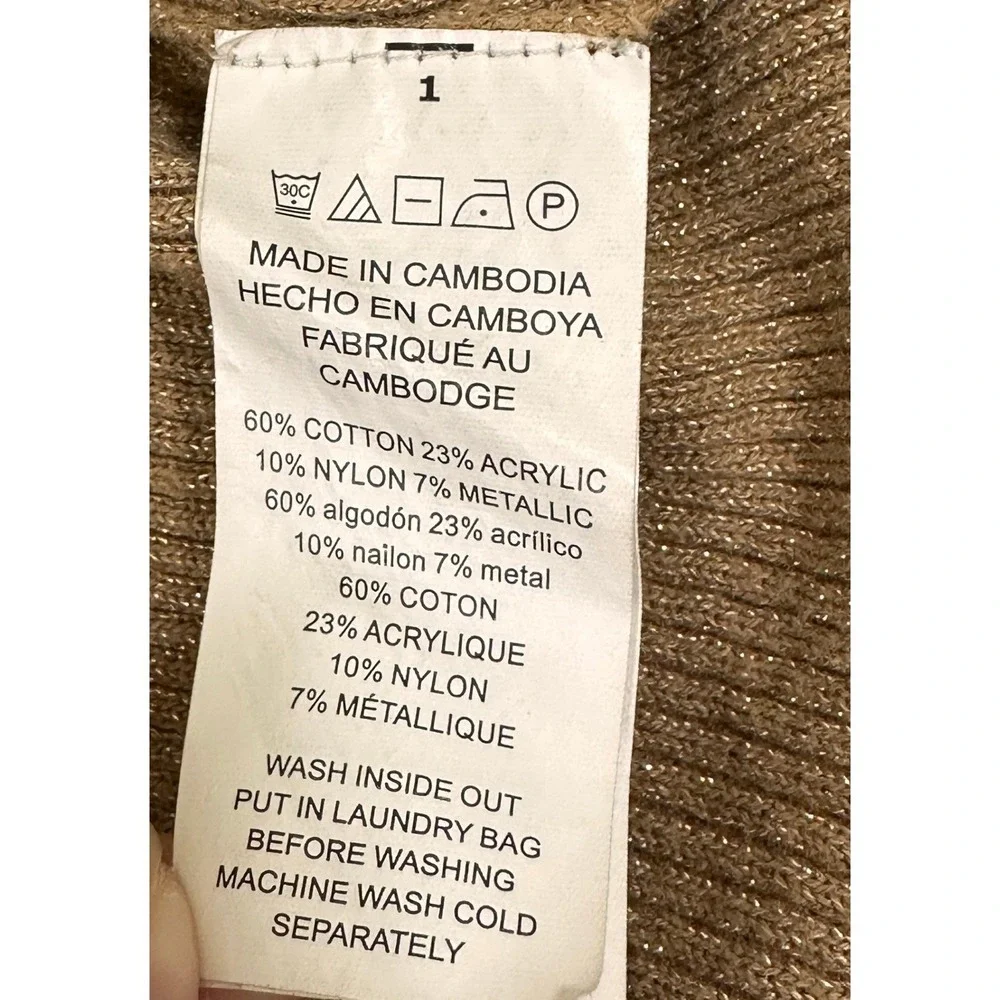 Michael Kors Ribbed Sweater Top Womens Medium Gold Metallic Square Neck‎